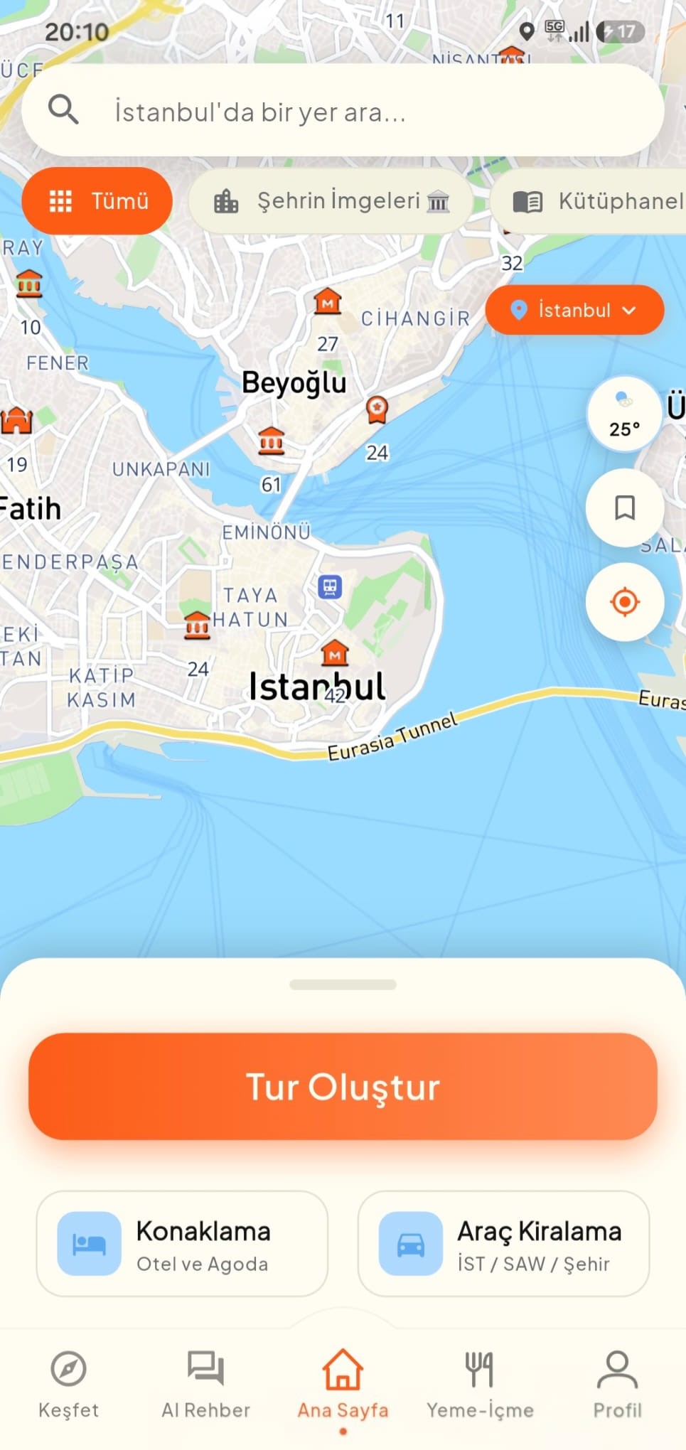 Rotalar uygulaması — kişiselleştirilmiş tur haritası